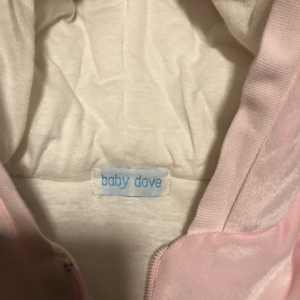 Pale pink baby dove snow suit 0-6 months.